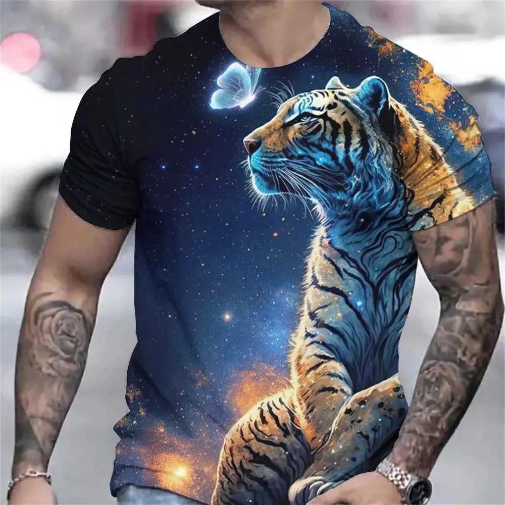 Tiger Print T-shirt 3D Animal Mens shirt Summer Short sleeve mens casual pullover Oversized top T-shirt Mens S-6XLXJ250117