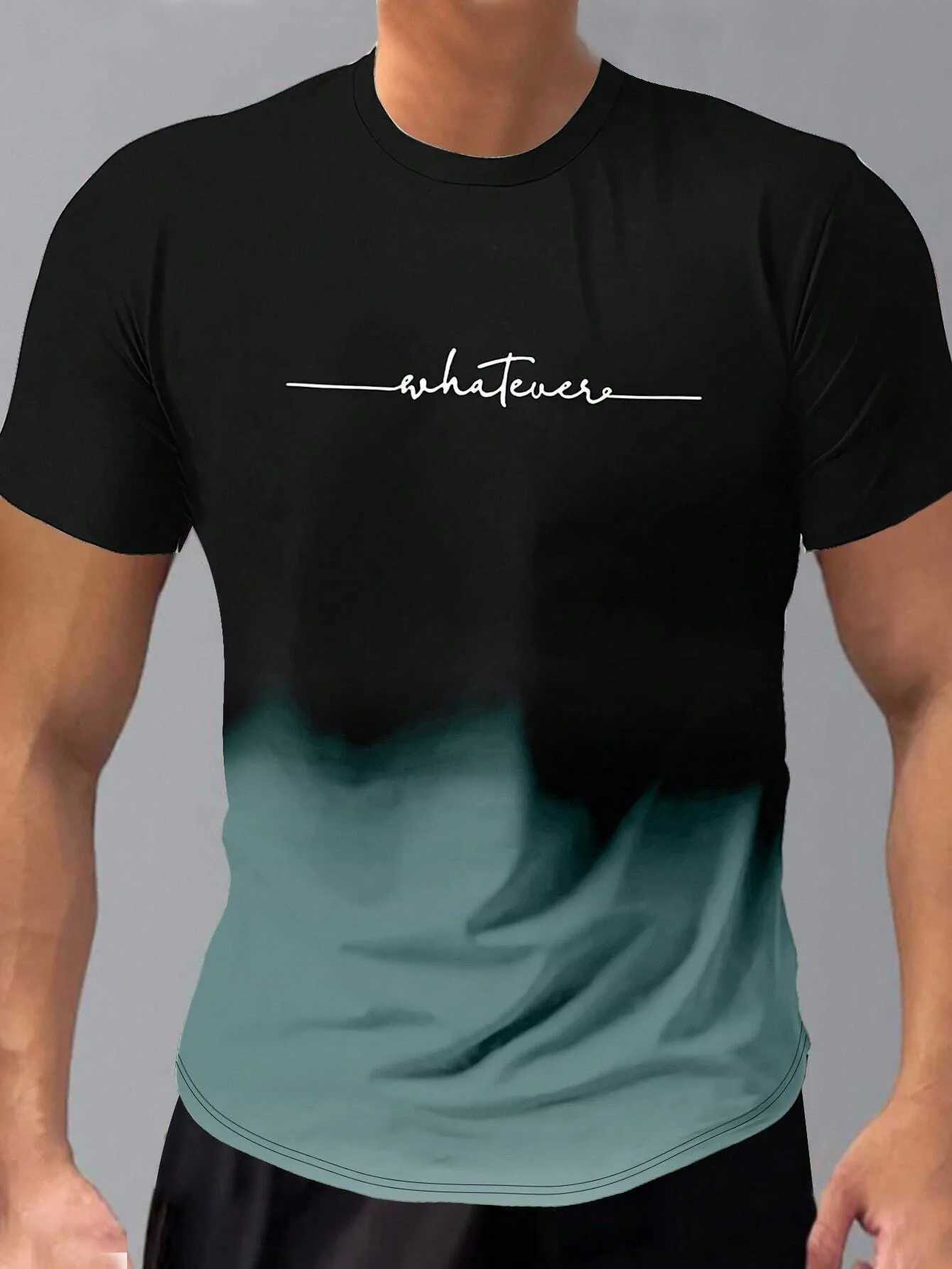 Summer Fashion Mens Gradient Color Blocking 3D Printed Short Sleeve Oversized Round Neck Casual Tee Top Streetwear Men ClothingXJ250117