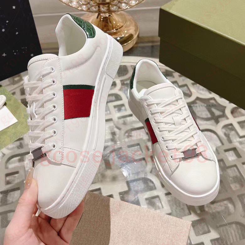 Designer Sneakers Luxury Stripe Shoes Womens Men White Gold Embroidered Green Red ACE Flat Bottom Casual Snake Trainers Fashion Ladies Tennis Platform Shoe
