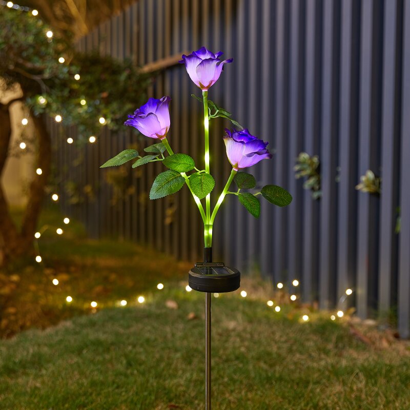 New solar rose flower light led simulation rose flower light solar ground plug lawn garden light