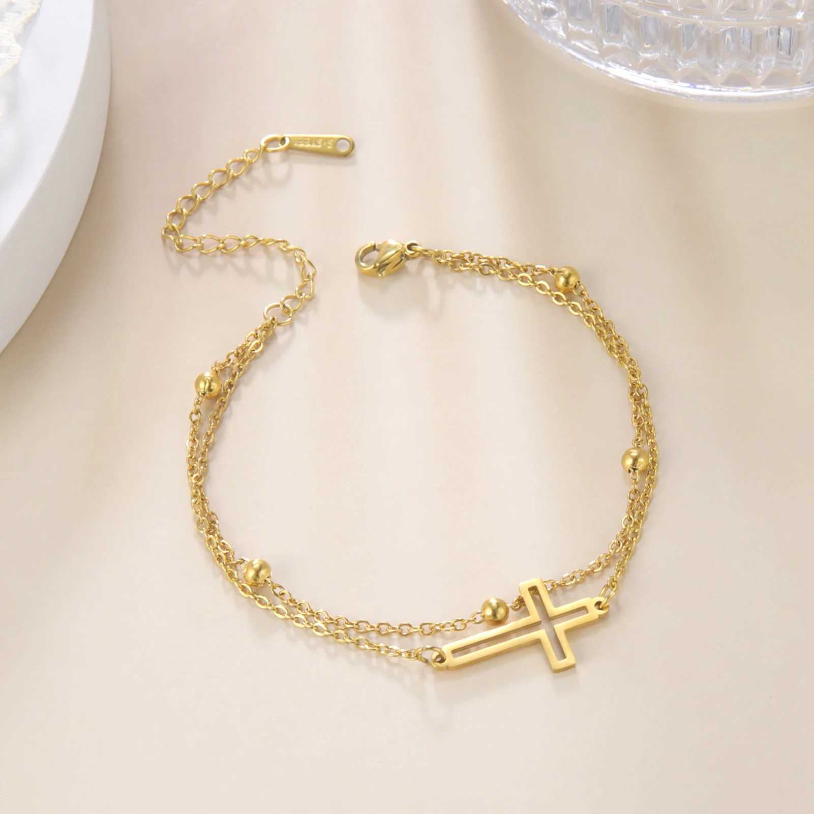 Fashion Womens Jewelry Cross Pendant Bracelets Stainl Steel Double Layer Chain Bracelets for Men Women Trend GiftXJ250117