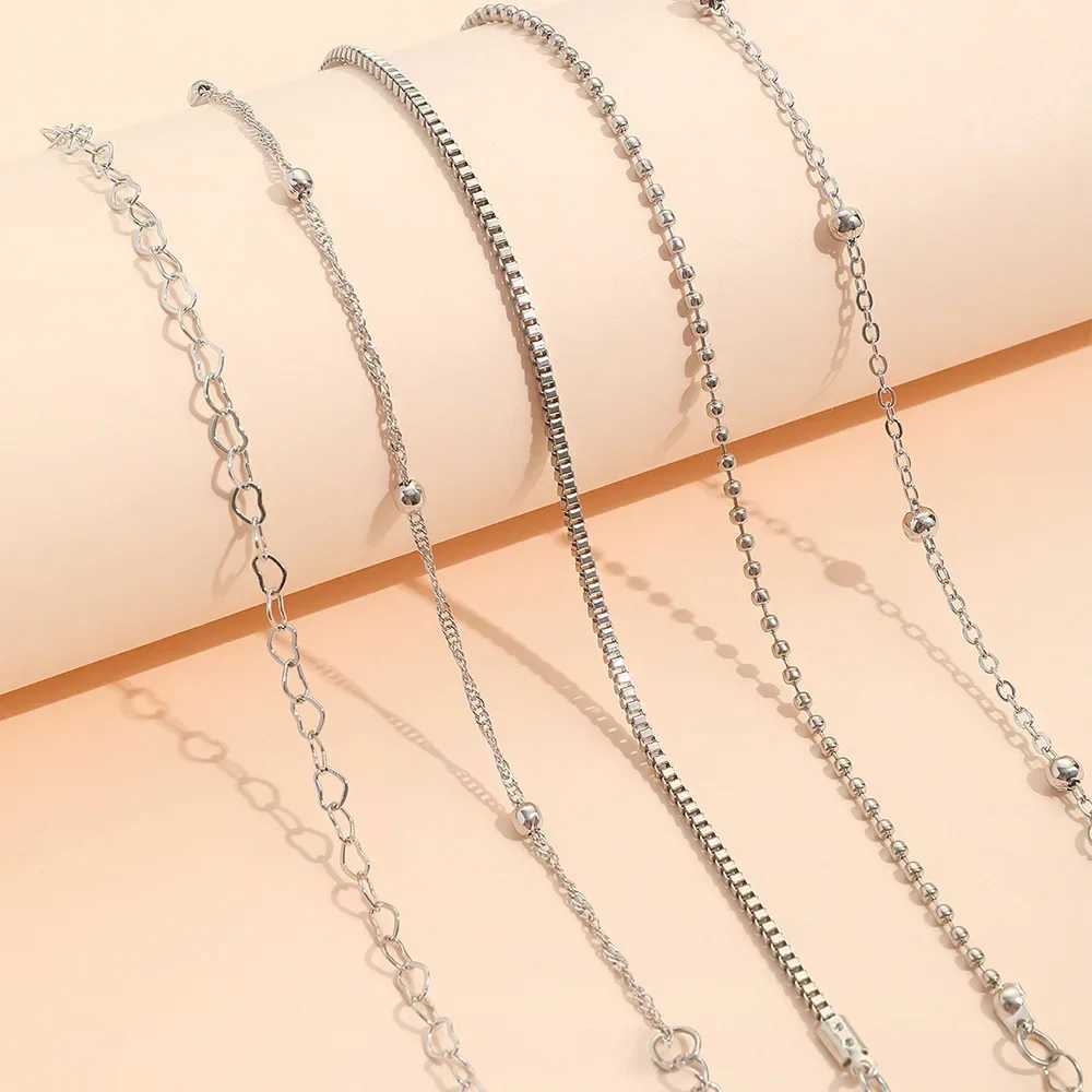 5Pcs/Set New Silver Color Multilayer Interlocking Hearts Bracelet Retro Bangle for Women Fashion Jewelry Wedding Party GiftXJ250117