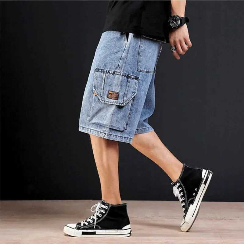 Mens Short Jeans Pants Gray Wide Baggy Male Denim Shorts Loose Y2k Fashion Distressed Luxury Sale Blue Stretch Designer KoreanXJ250117