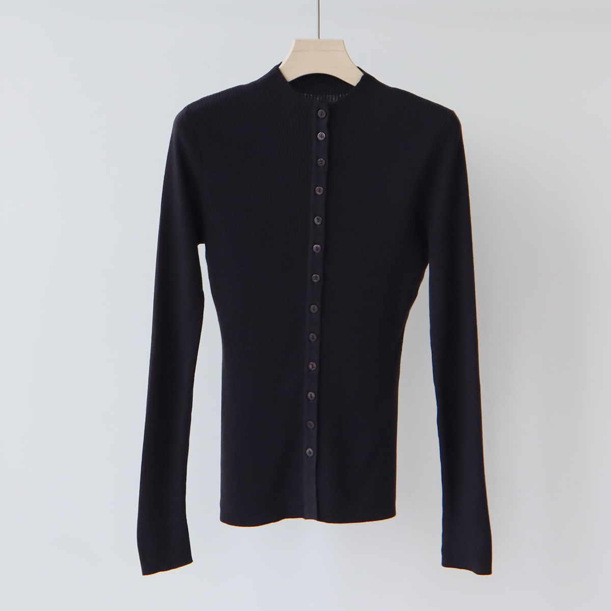 bbmy1 Elegant Woolen Knit Cardigan with French Cuff - Comfortable High Neck Slimming Layering Option for Women