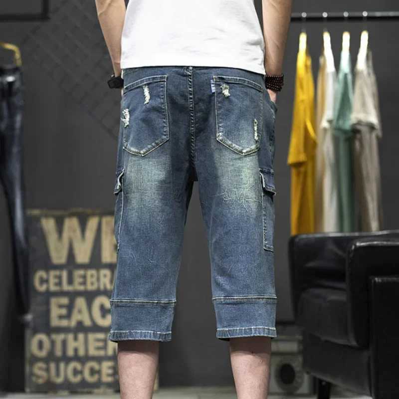 Mens Short Jeans Pants Half with Pockets Male Denim Shorts Knee Length Long Cargo Korean Fashion Hip Hop Vintage Y2k Summer XlXJ250117