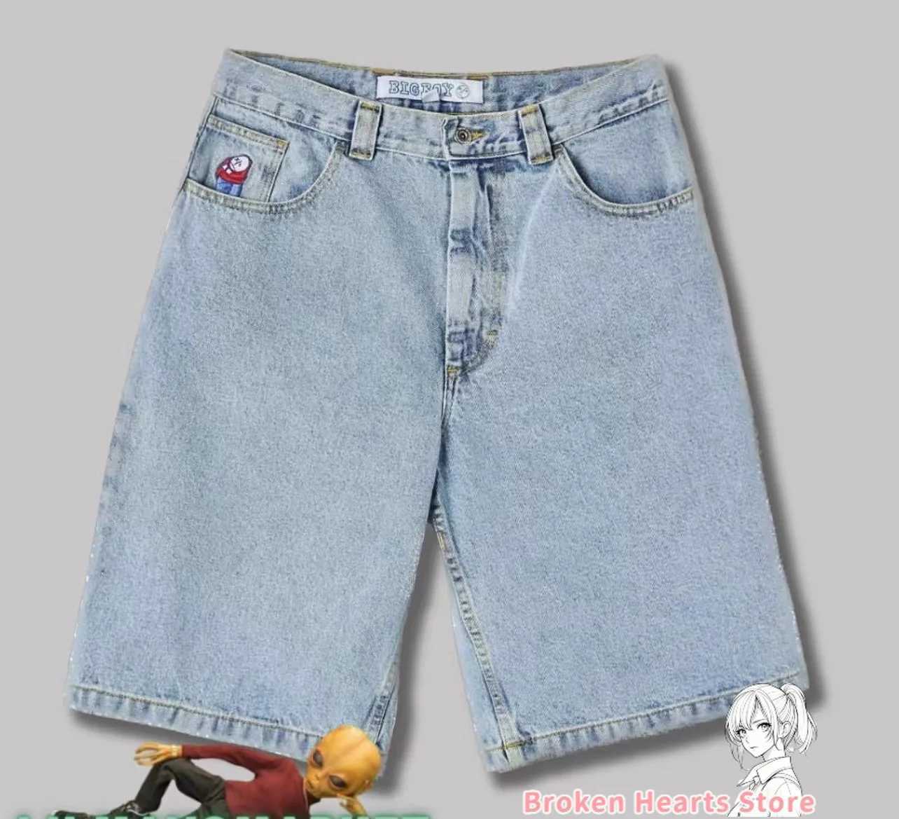 Y2K Big boy Baggy Jeans Embroidery Denim Short for Men Streetwear Leisure Short Mujer Hot Traf Men shorts jean Skate jeans menXJ250117