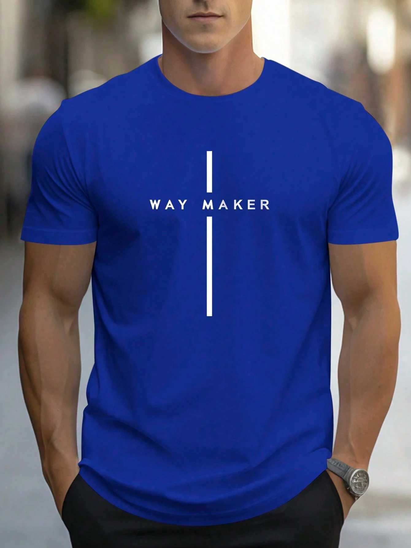 Mens 100% cotton summer loose size Fashionable WAY MAKER print slim fit casual sports round neck short sleeved T-shirt topXJ250117