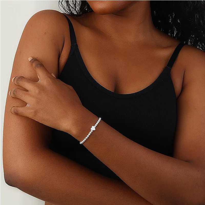 Heart shaped fashionable exquisite bead bracelet 14K silver gold-plated elastic bead handmade spherical bracelet for women's exquisite jewelry gi
