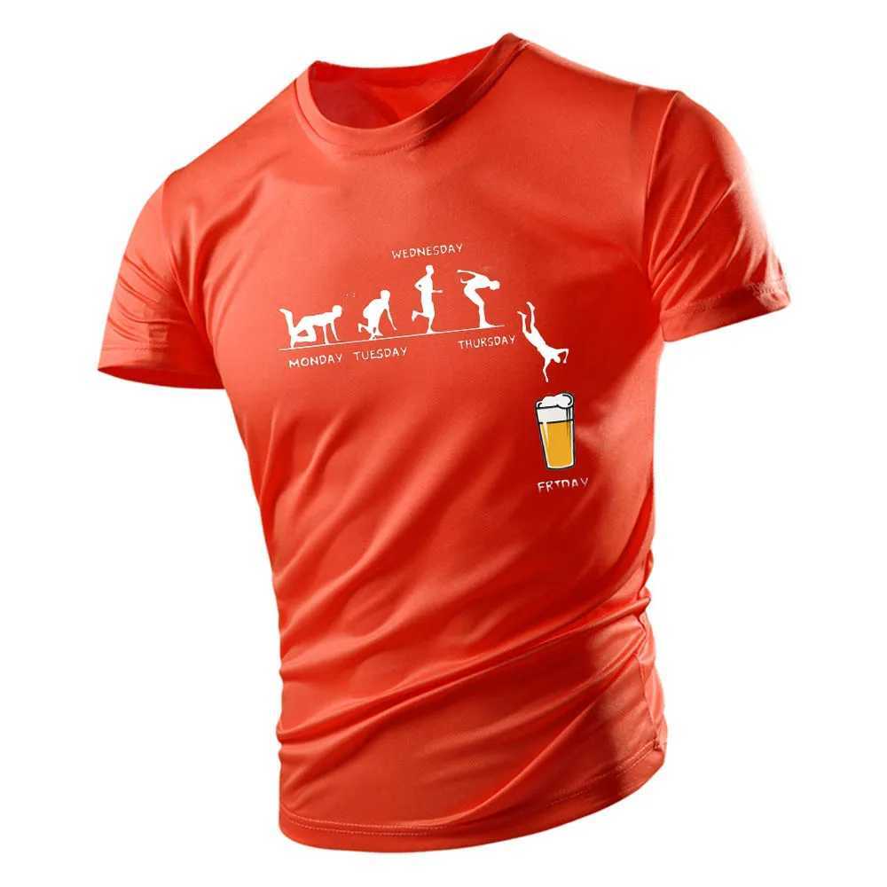 Four Seasons Fashion Casual Sports 2d Beer Print MenS Round Neck Plus Size Short Sleeve T-Shirt Loose Comfortable Quick DryXJ250117