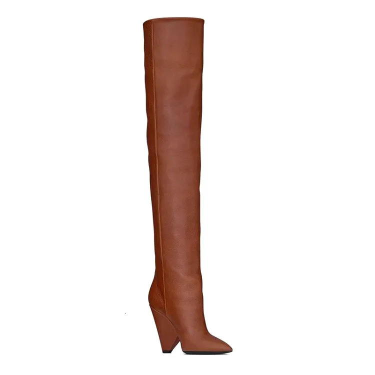 Womens Knee High Boots Suede Wide Calf Stiletto Long Booties Pointede Toe Pull On Heel Riding for Women Ladies 250117