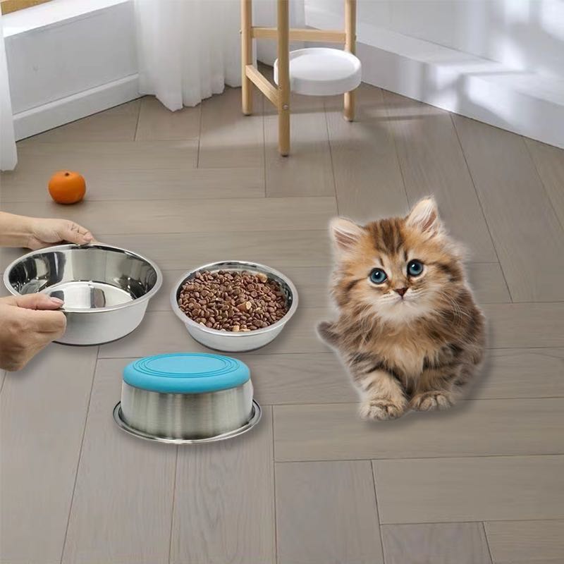 Pet stainless steel footprint dog bowl anti-tip non-slip cat bowl cartoon pet bowl cat supplies cute cat bowl