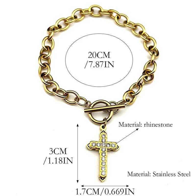 Cross Christian Stainl Steel Pendant Bracelet Gold/Silver Color Rhinestone Men Women Fashion Hand Chain JewelryXJ250117