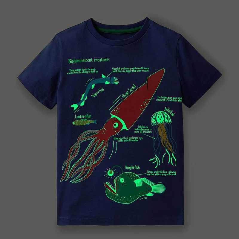 Little maven New Fashion Boys T-shirt Summer Luminous Dinosaur Animal Cotton Causal Clothes Lovely Tops for Kids 2-7 years M250116