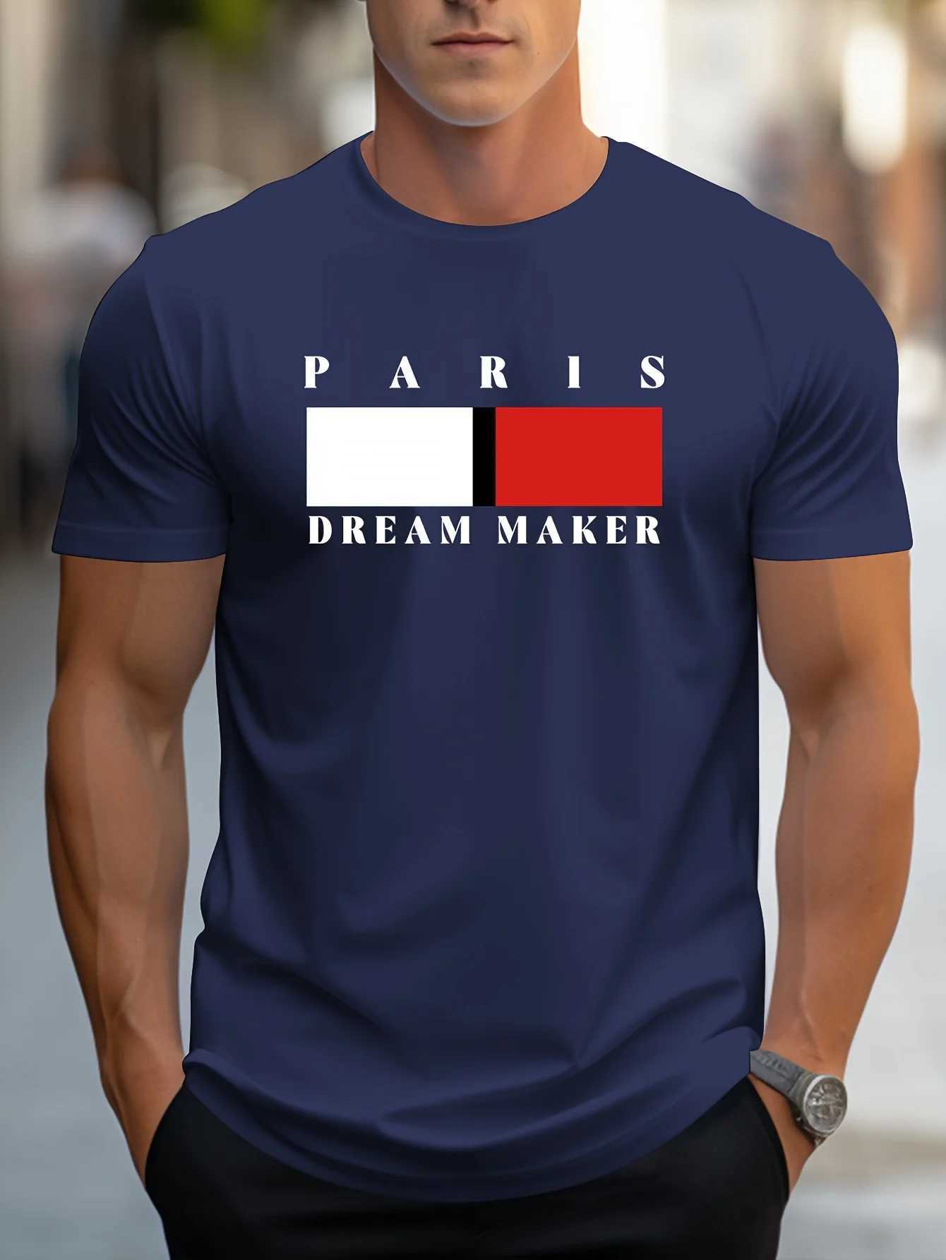 Men Summer 100% Polyester Fashion Paris Dreamer Maker Printed Loose Large Casual Comfortable Round Neck Short Sleeve T-shirt TopXJ250117