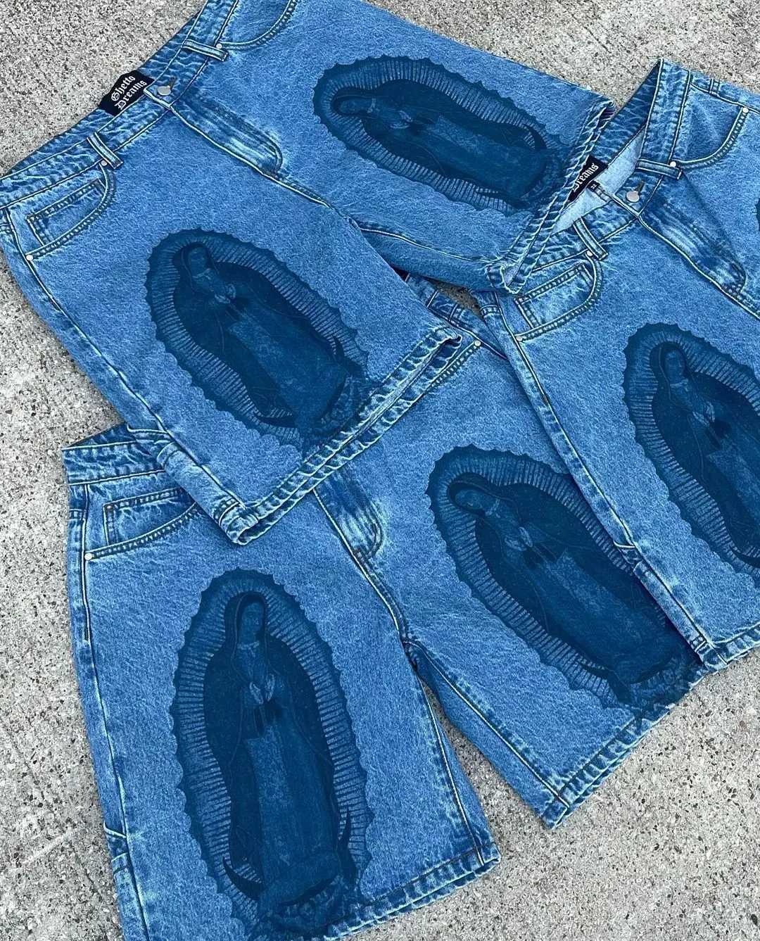 2024 summer denim shorts retro ins trendy American casual five-quarter pants Y2K loose personality Harajuku mens street shortsXJ250117