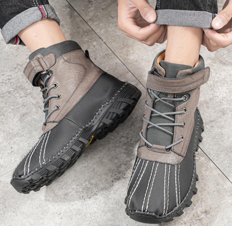 Casual Shoes Waterproof Snow Boots Men's Autumn/Winter High Top Handmade Men's Shoes Outdoor Work Boots with Velvet Duck billed Boots Cotton