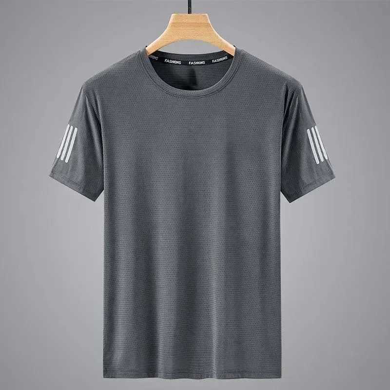 Summer Ice Silk T-shirt Mens Round Neck Quick Drying Short Sleeves Breathable Half Sleeve Top Mens Sport Loose TeeXJ250117