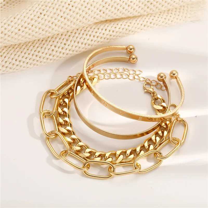 Unisex Simple Gold Color Cuff Stainl Steel Letter Bracelet Luxury High Quality Link Chain Bracelet Accory for Men WomenXJ250117