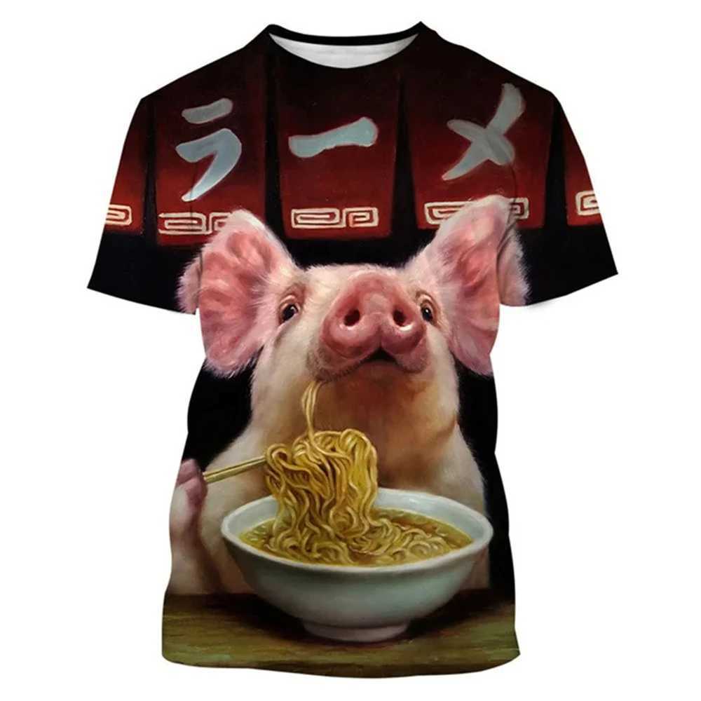 Guitar-Playing Pig 3D Printed Mens T Shirts Funny Summer Animals O-Neck Short Sleeve Casual Comforts Tees Shirt Kid Tops WomenXJ250117
