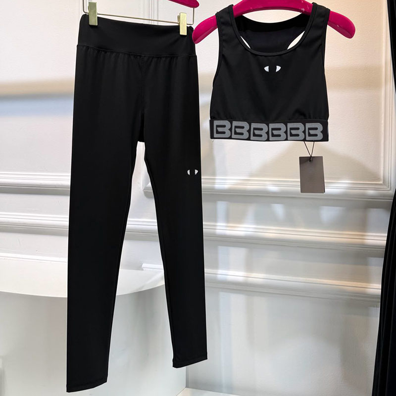 Women Black Yoga Outfit Summer Sport Crop Top High Elastic Skinny Pants Quick Dry Fitness Sportswear