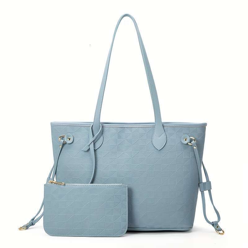 2-piece set, women's fashionable tote matching wallet, large capacity embossed PU leather bag, shopping bag with shoulder strap