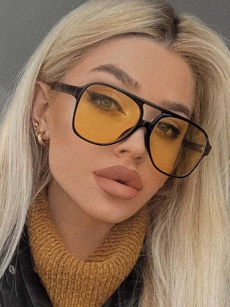 Vintage Oversized Sunglasses Women Retro Brand Big Frame Sun Glasses Female Black Yellow Ins Style Square Glasses Sunglasses W250116