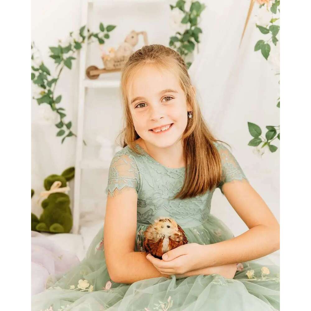 Meet Romance RAL EMBROIDERED TULLE LACE GIRL DRESS IN SAGE Scalloped Edges Tulle Skirt Junior Bridesmaid Gown 6660311