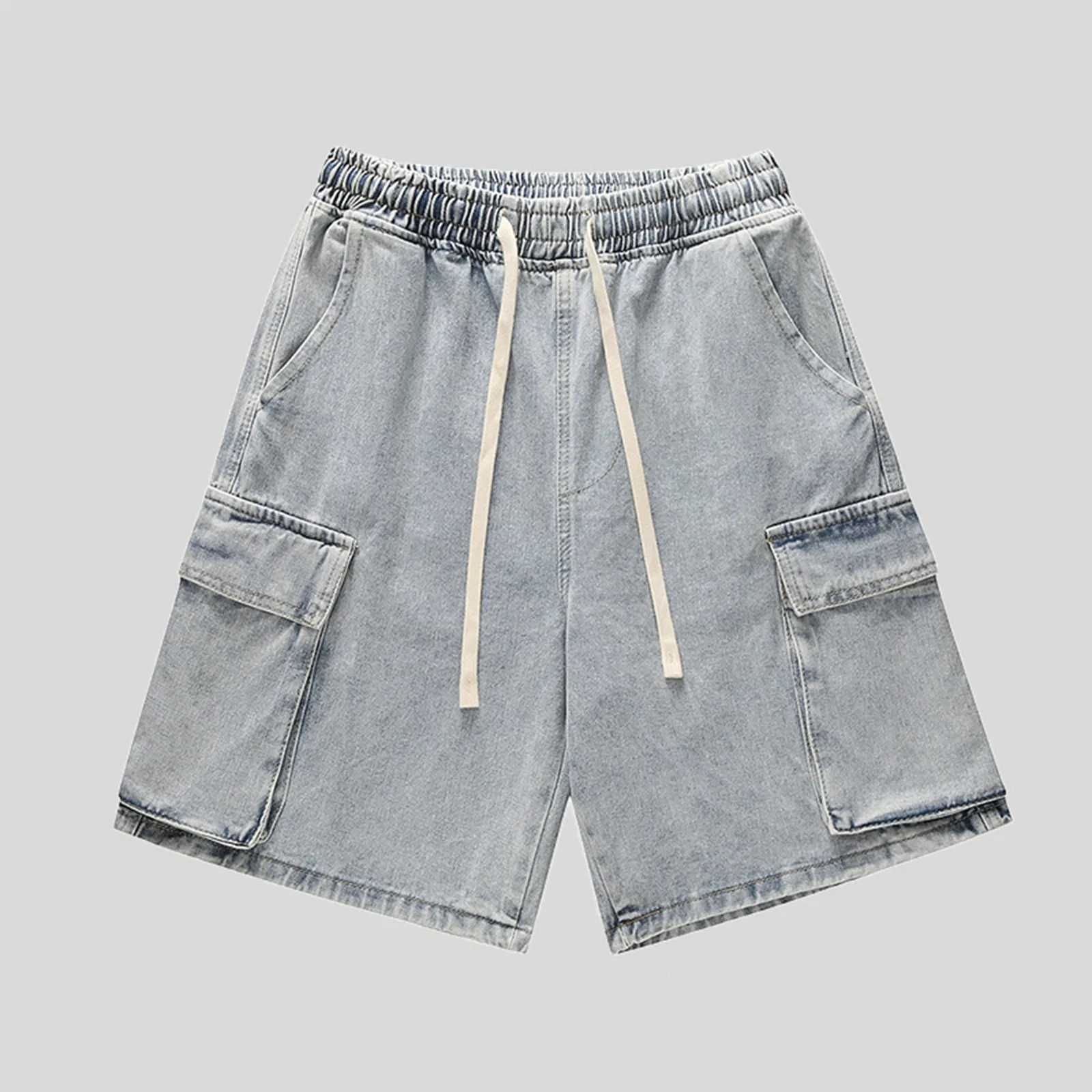 Men Vintage Denim Shorts Summer Casual Loose Jeans Shorts Retro Harajuku Streetwear Hip Hop Y2k Drawstring High Waist Shorts ManXJ250117