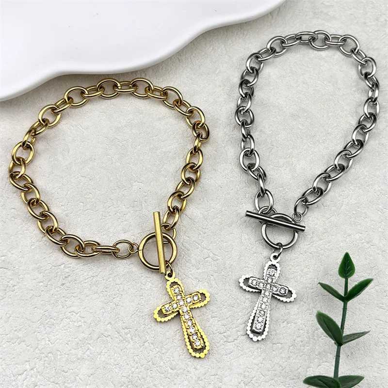 Trend Cross Bracelet Stainl Steel Gold/Silver Color Rhinestone Men Women Religion Hand Chain Jewelry AmuletXJ250117