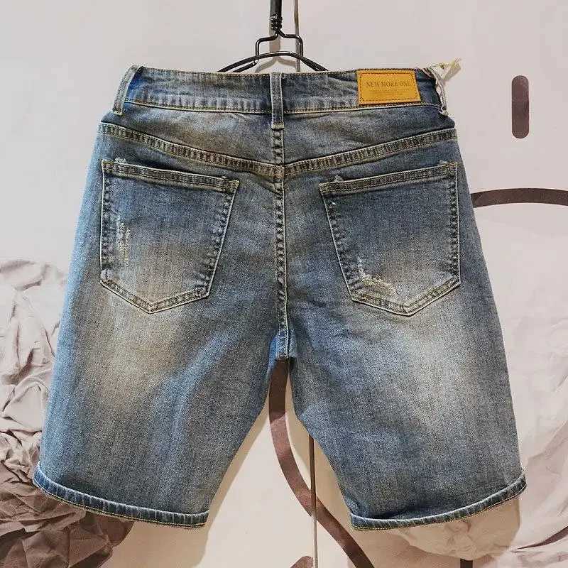 Short Jeans Pants For Men Ripped Blue With Pockets Original Man Denim Shorts Sale Xl Cowboy Thin Vintage Y2k Fashion CutXJ250117