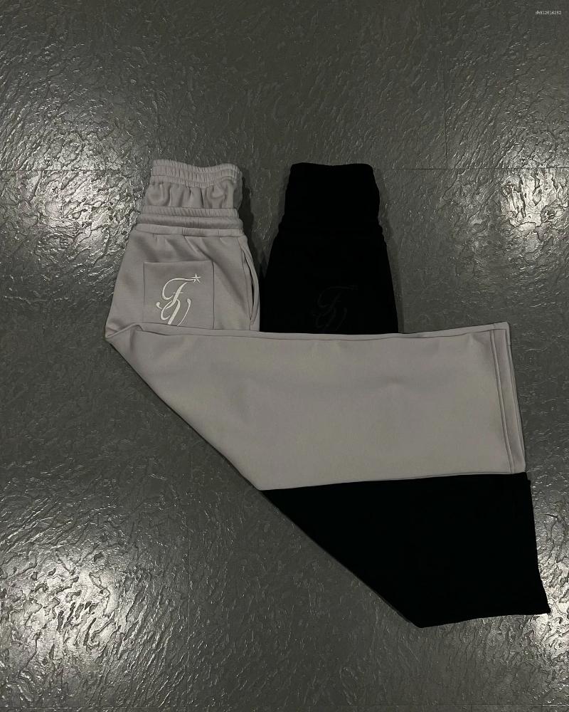 Men's Pants Harajuku Loose Double Waisted Sweatpants Y2K American Solid Color Letter Embroidery Casual Hip Hop Drawstring Waist Jogger