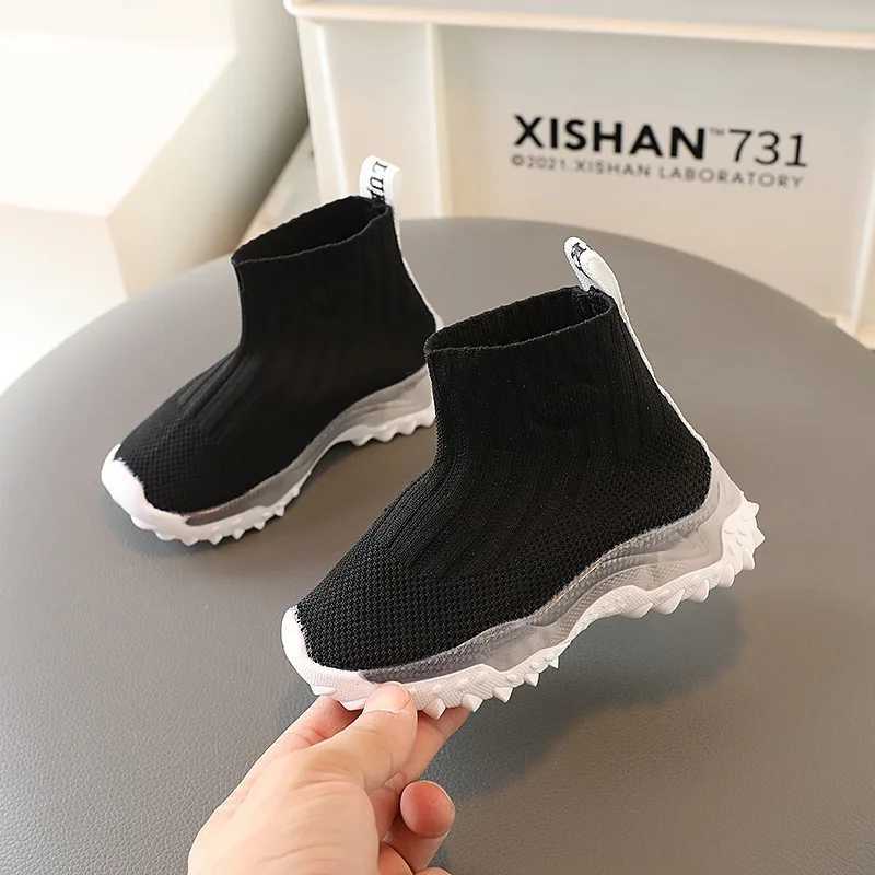 Athletic Outdoor Child Knitted Sports Shoes for Boys Luminous Breathable Kids Socks Shoes Slip on High Top Girls Sneakers Soft Sole Walking ShoesY2501