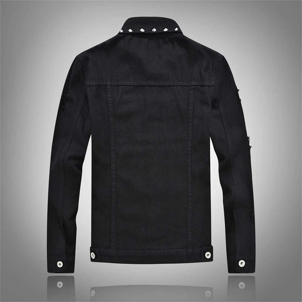Mens Fashion Punk Jeans Jacket With Rivets High Street Ripped Denim Coat Slim Fit Distressed Studded Outerwear With Holes W250116