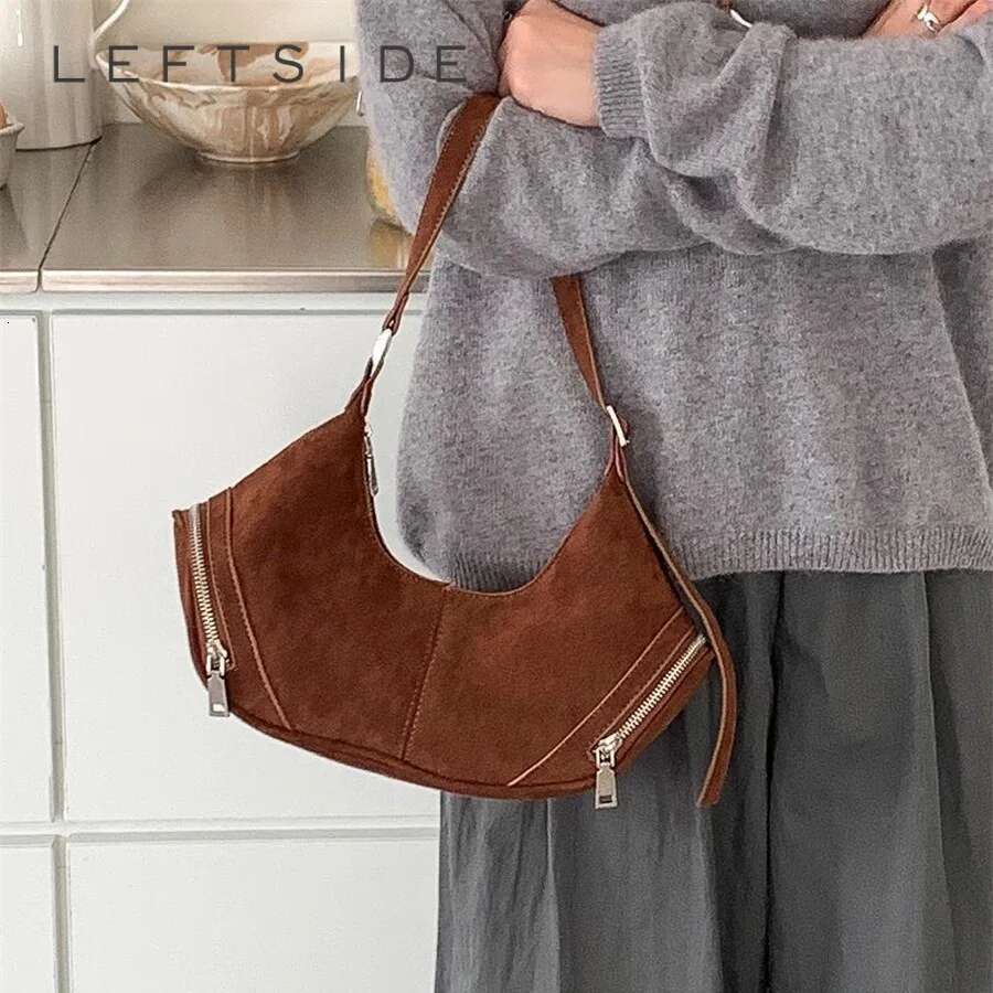 LEFTSIDE Women New Small Faux Suede Soft Handbags And Purses Vintage 2024 Winter Fashion Crossbody Lady Shoulder Bag