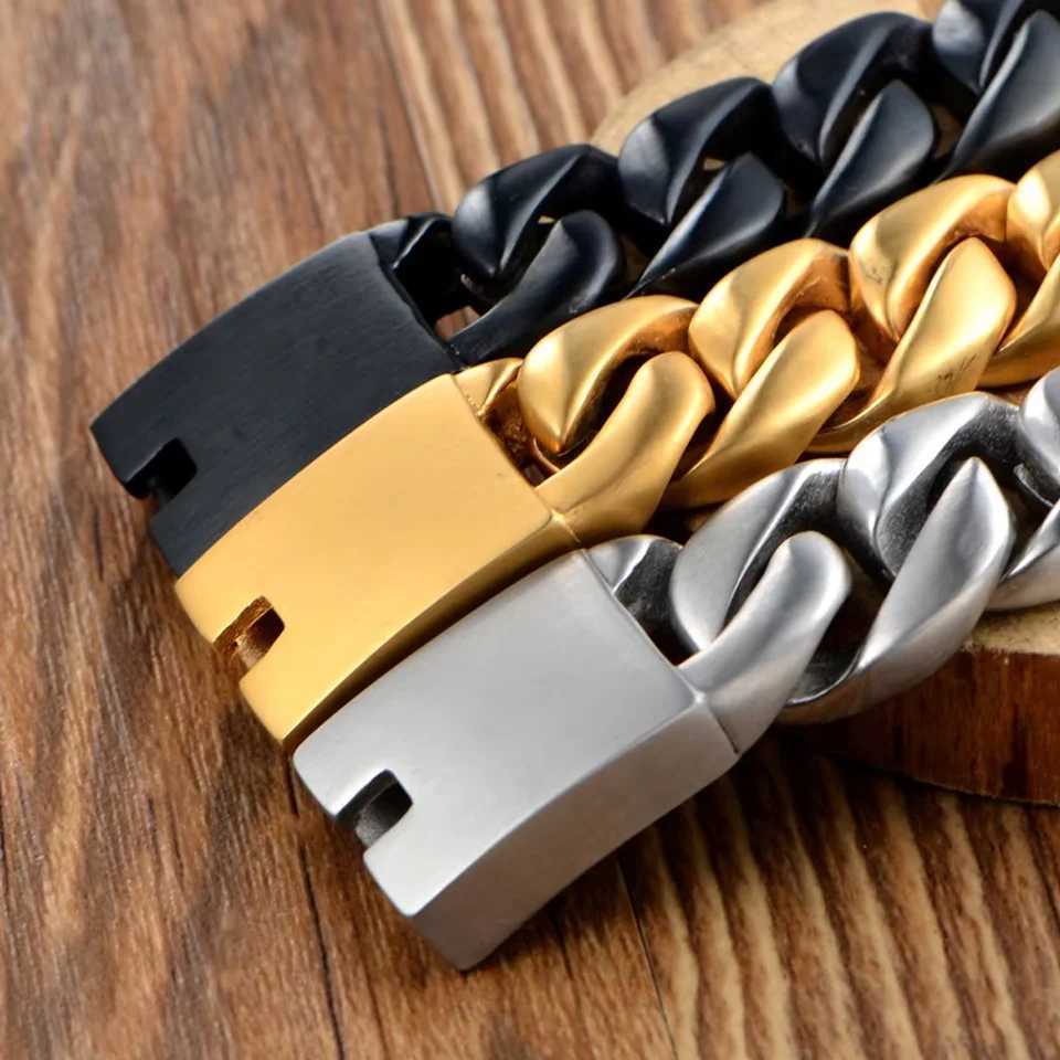 Hip hop 32mm wide 304 stainless steel bracelet trendy charm mens bracelet electroplated gold color Miami Cuban chain W250116