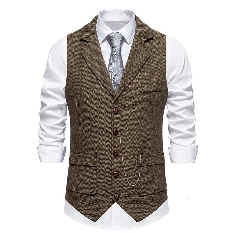 Mens Suit Vest Fashion TurnDown Collar Pockets Vests England Style Smart Casual Vintage Gentleman Leisure Party Waistcoat 250114Z