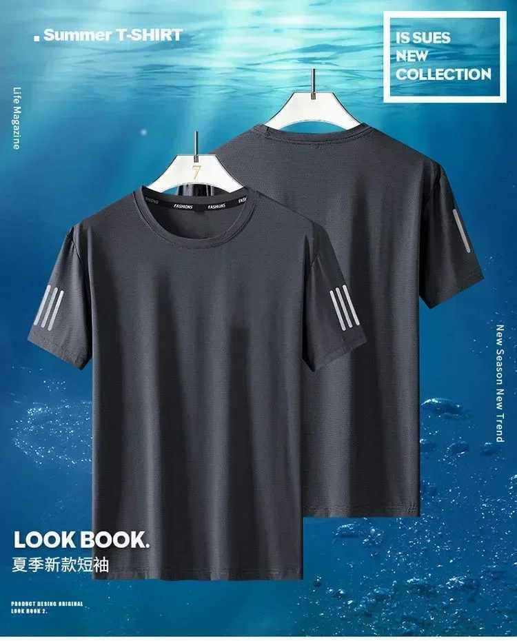 Summer Ice Silk T-shirt Mens Round Neck Quick Drying Short Sleeves Breathable Half Sleeve Top Mens Sport Loose TeeXJ250117
