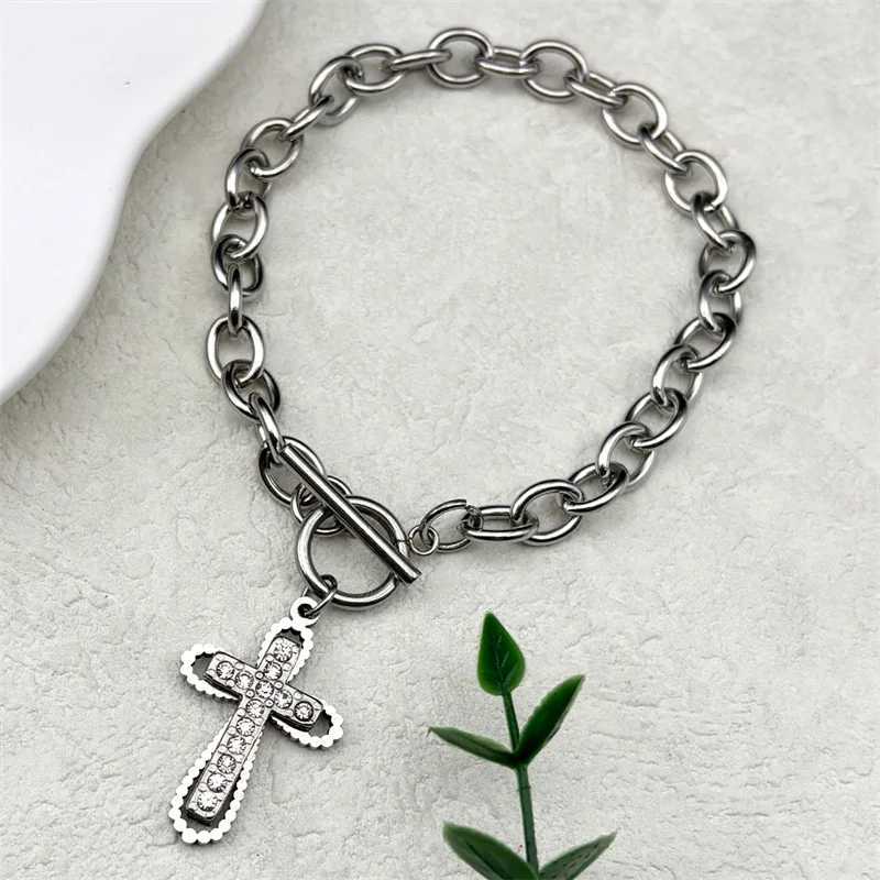 Trend Cross Bracelet Stainl Steel Gold/Silver Color Rhinestone Men Women Religion Hand Chain Jewelry AmuletXJ250117