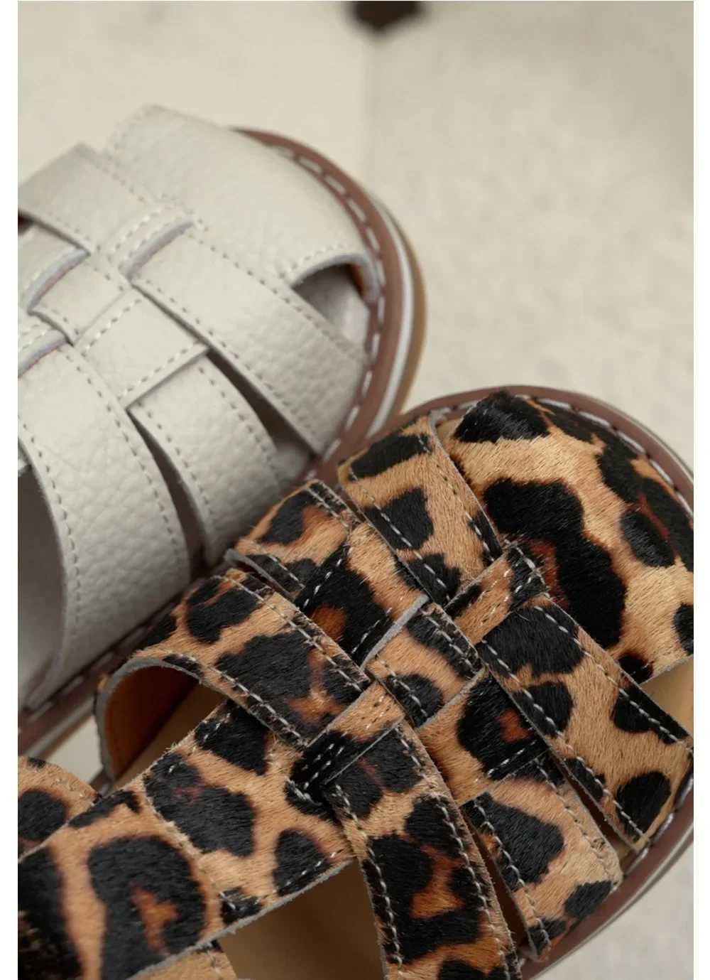 Sandals Parent-child Pu Leather Sandals Ins Baby Kids Horse Hair Patch Leather Roman Sandals Boys Girls Soft Sole Non-slip Beach ShoesY250116Q9E6