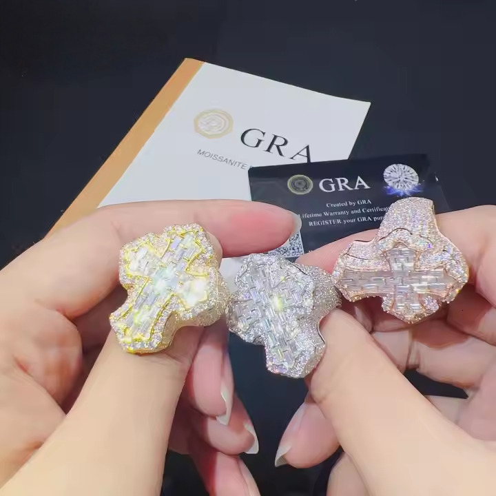 Iced Out Sier Big Da Mens Real Dia Have a certificate Moissanite Ring sier Cross Rings Hip Hop Women Jewelry Free shipping