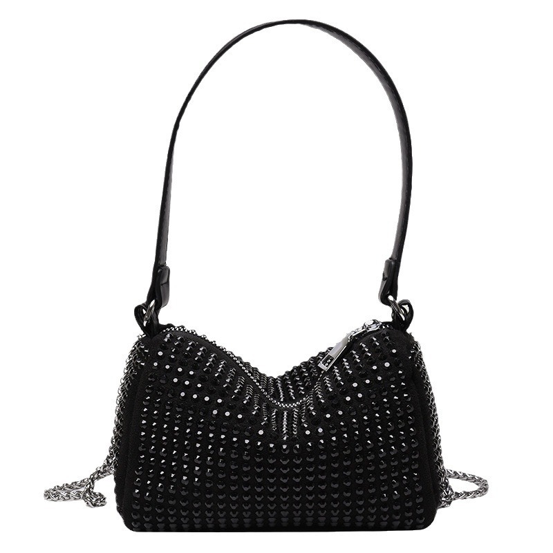 Chic Rhinestone-Embellished Shoulder Messenger Bag with Durable Chain Straps