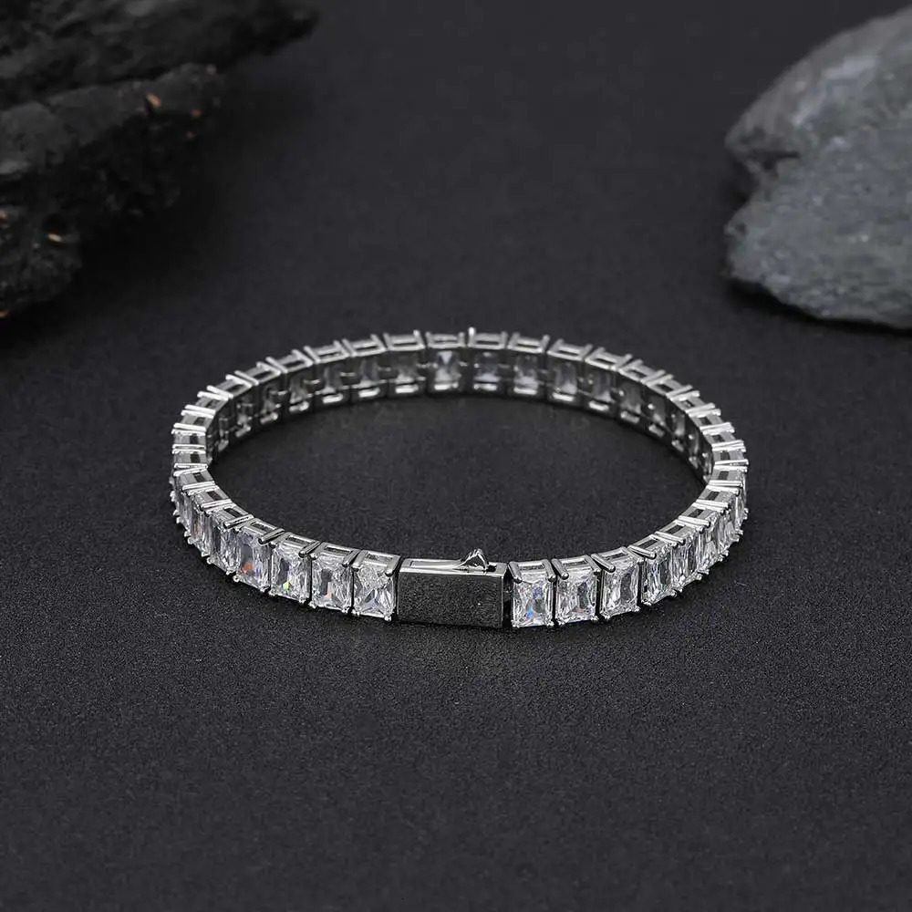 NUOYA 6MM Rectangular Zircon Tennis Bracelet Full Iced Out Hip Hop Tennis Chain Bracelet Women Fine Jewelry For Gift 250115