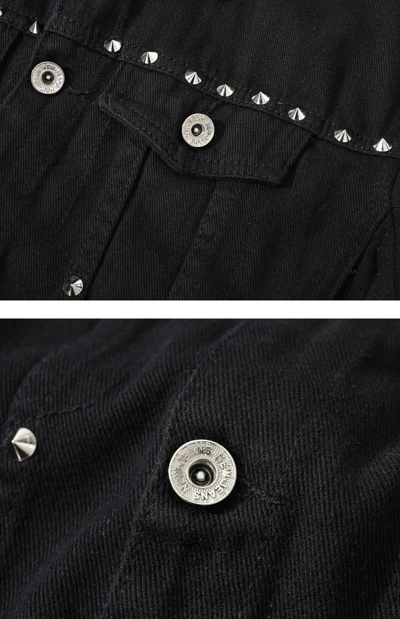 Mens Fashion Punk Jeans Jacket With Rivets High Street Ripped Denim Coat Slim Fit Distressed Studded Outerwear With Holes W250116