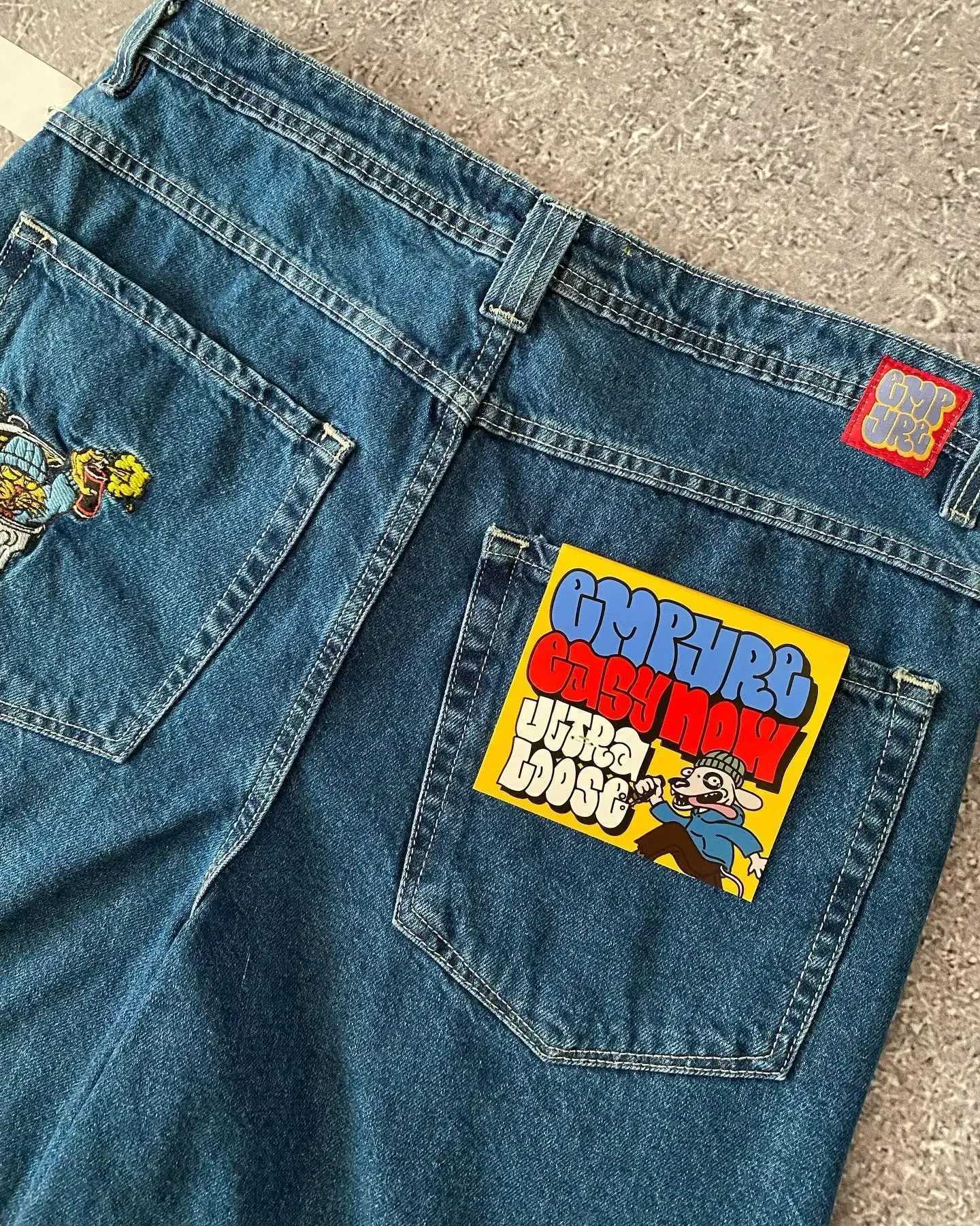 Summer New Loose Jeans Retro Design Personalized Embroidery Pattern Wide-leg Pants Street EMPYRE Rock Street Versatile PantsXJ250117