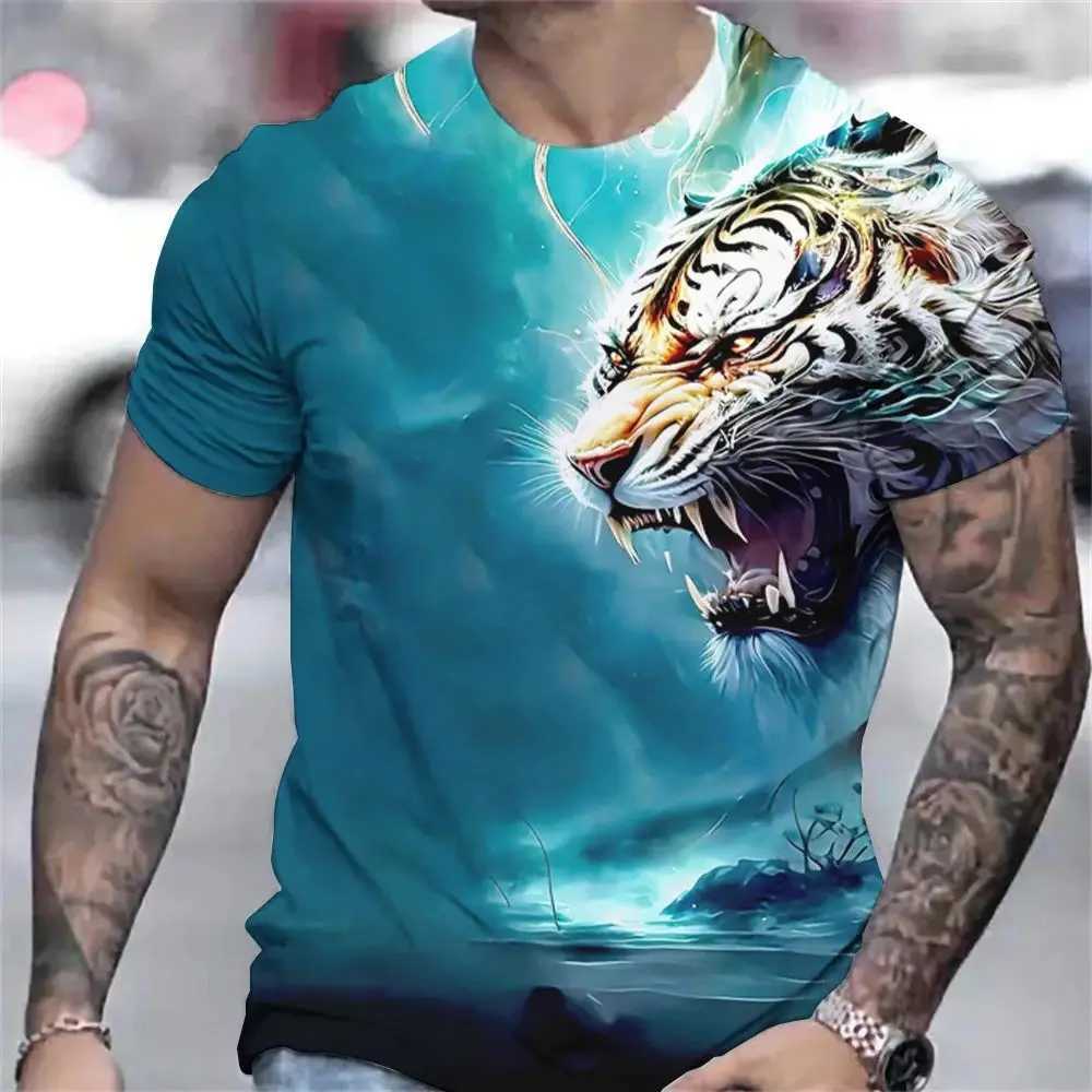 Tiger Print T-shirt 3D Animal Mens shirt Summer Short sleeve mens casual pullover Oversized top T-shirt Mens S-6XLXJ250117