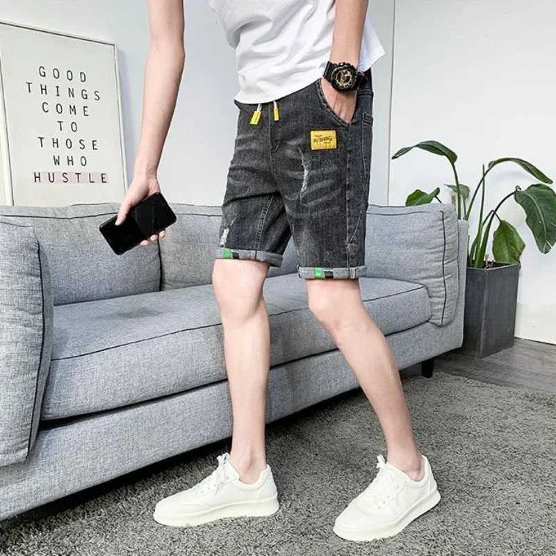 Mens Short Jeans Pants Straight Ripped Streetwear Black Male Denim Shorts with Comfortable Xxxl Vintage Cowboy Y2k Fashion XlXJ250117