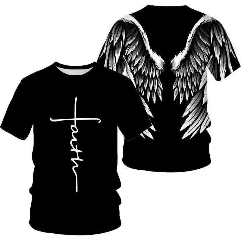 Angel Wings Cross 3D Printed T Shirt Men Women Fashion Cool and Fun Short Sleeve T ShirtXJ250117