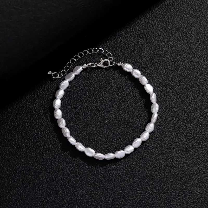 New Fashion Oval Imitation Pearl Chain Bracelet Necklace Men Women Handmade Classic Chain Beads Bracelet for Men Jewelry SetXJ250117