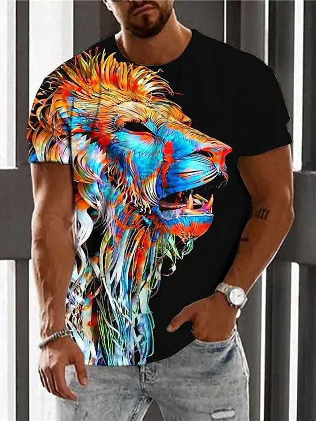 3D Tiger/lion T Shirt Men Women 2023 Summer Fashion Short Sleeve Printed Animal T-Shirt Cool Tops TeesXJ250117