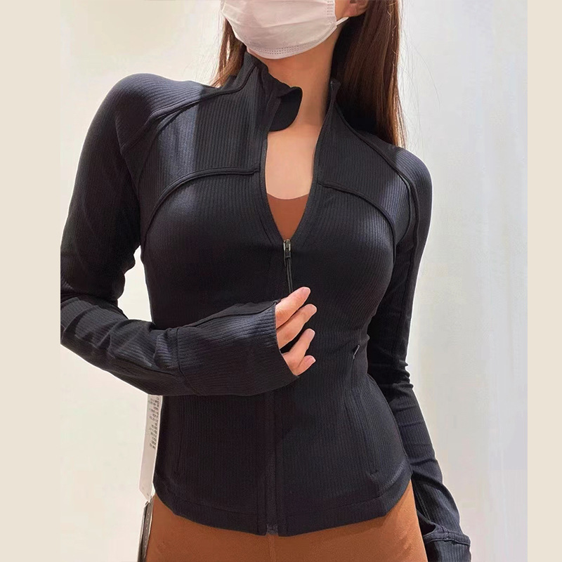 Yoga clothes fashionable outerwear women's tops sports fitness running stand up collar zipper cardigan slim fit outdoor versatile long sleeves